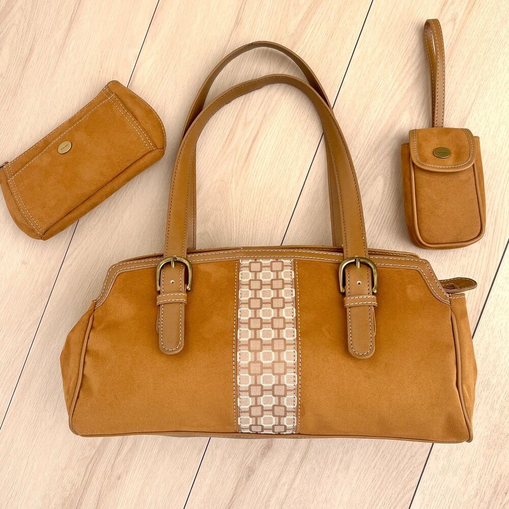 Nine West Y2K Monogram Collection Small Signs 3-Piece Set Light Brown Faux Suede - Picture 2 of 16